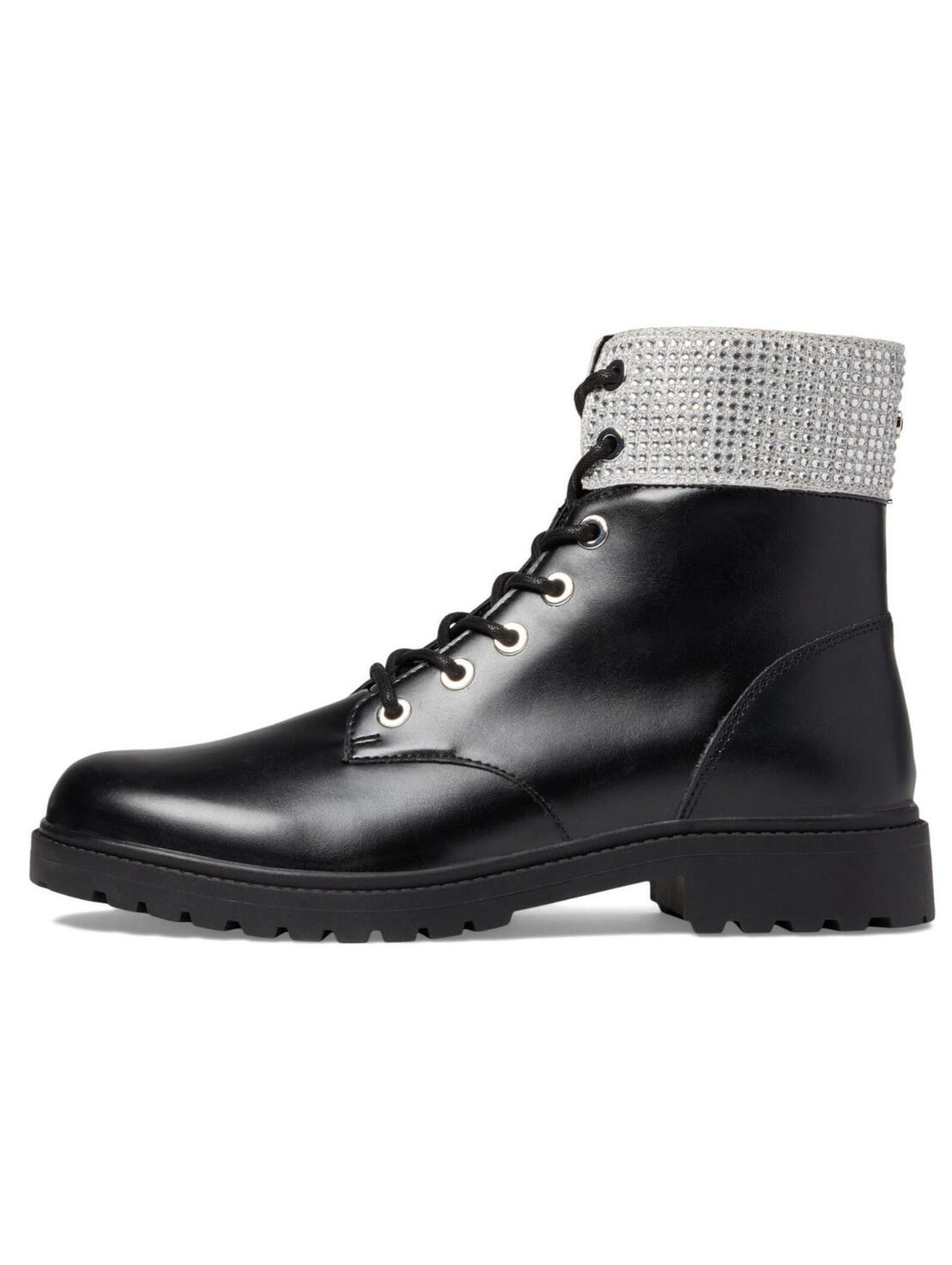 Michael Kors Alistair Combat Bootie Black Silver Rhinestone Boots Bling 8.5 New